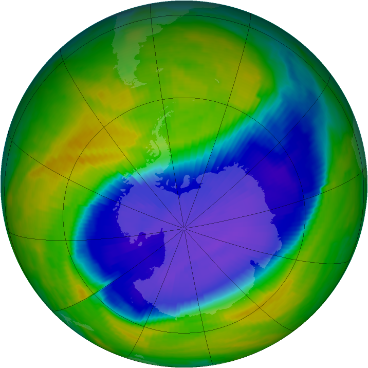 Antarctic ozone map for 21 October 1996